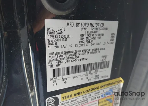 2016 Ford Expedition Limited from USA, damaged, VIN 1FMJU1KTXGEF51762